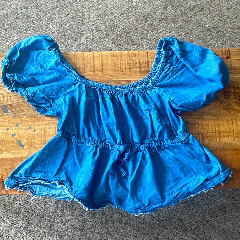 A Denim blue off shoulder blouse